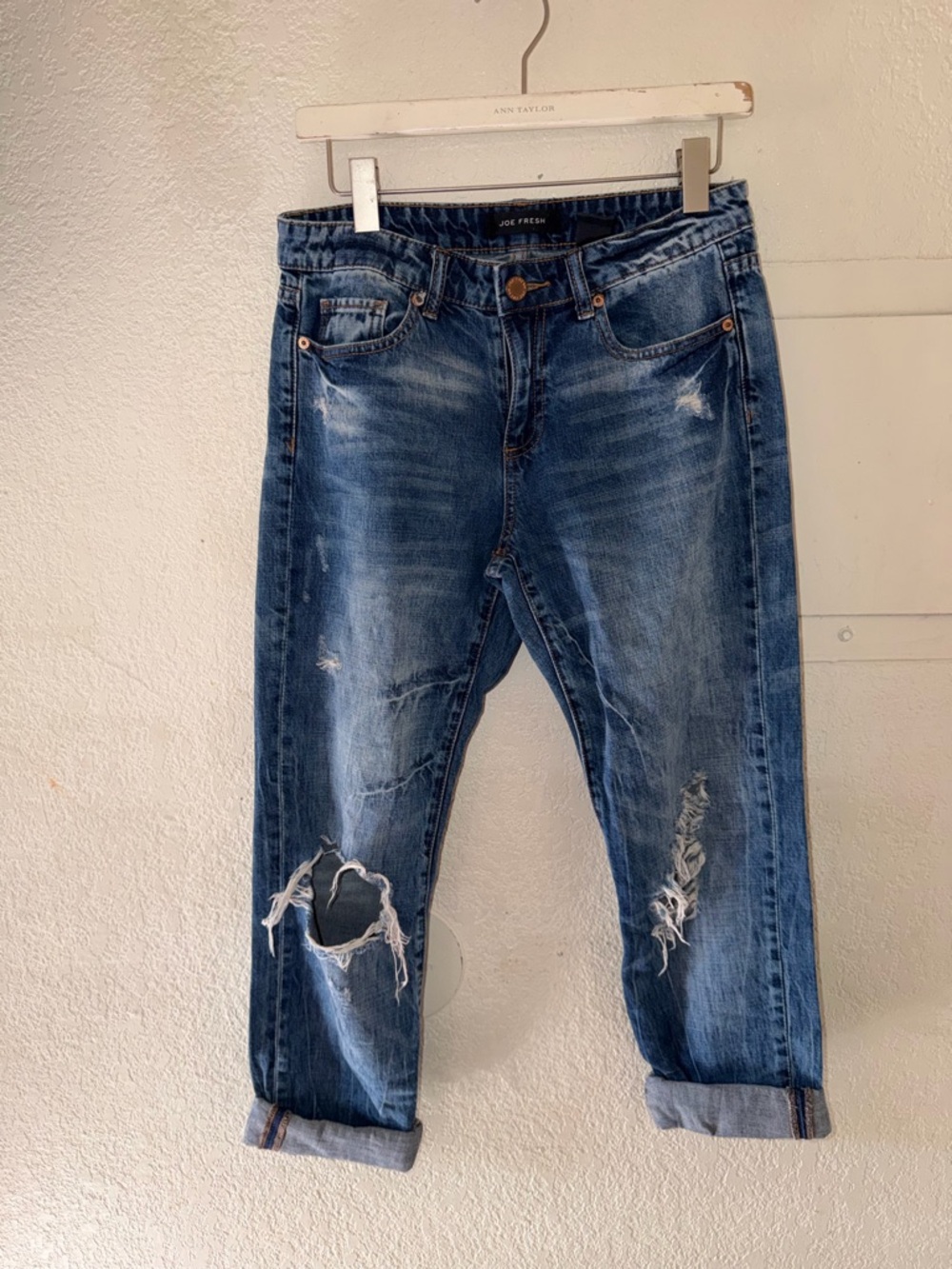 Joe Fresh woman’s  Distressed Dark Blue Ripped Jeans